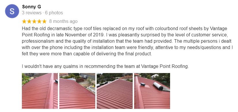 Residential roofing review from Sonny G