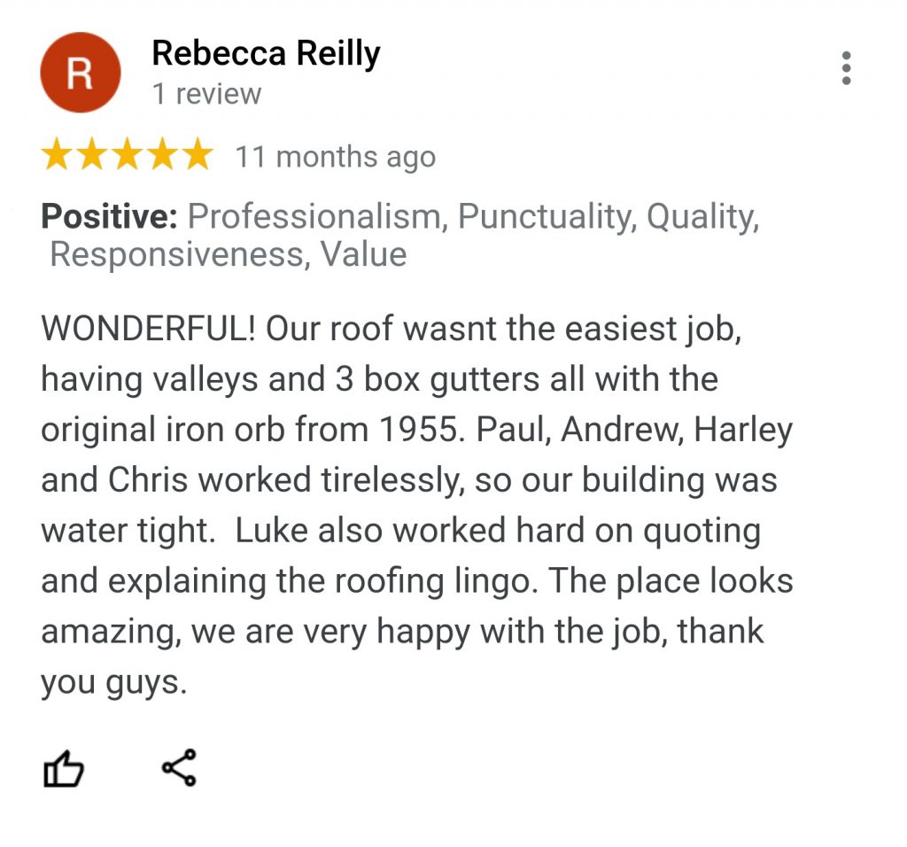 Residential roofing review from Rebecca Reilly