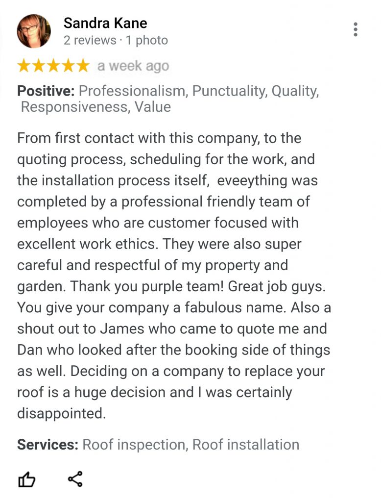 Roofing review from Sandra Kane