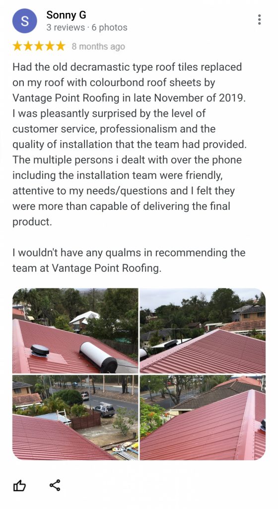 Residential roofing review from Sonny G